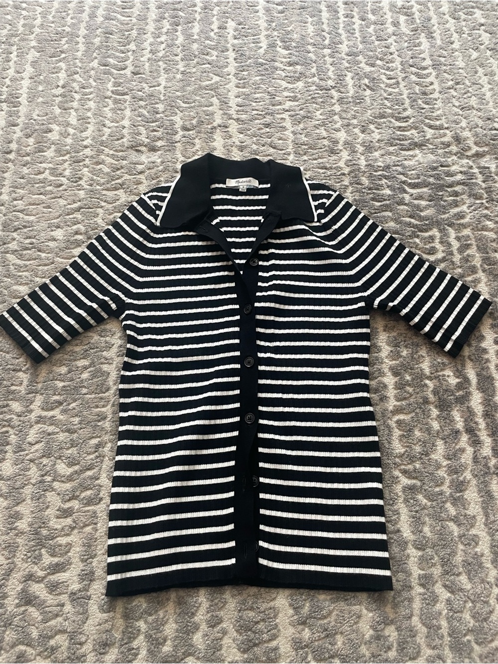 Madewell Black and White Ribbed Stripe Knit Top